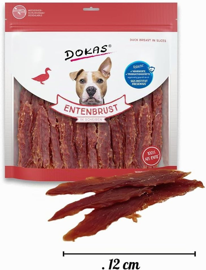 DOKAS Getreidefreier Premium Snack in Streifen für Hunde – Aus Entenbrustfilet, 900 g (4er Pack)