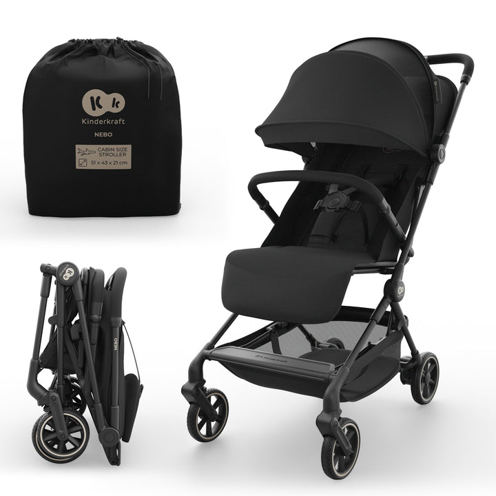 Kinderkraft NEBO Kabinenbuggy ultraleicht, Einhand-Faltmechanismus, Handgepäckmass 51×43×21 cm, steh