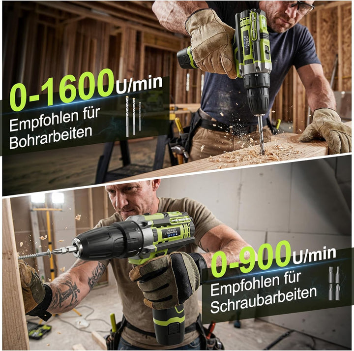 12V klein Akkuschrauber Set, Akku bohrschrauber mit 2 * 2000 mAh Akkus, 3/8" Bohrfutter, 18+1 Drehmo