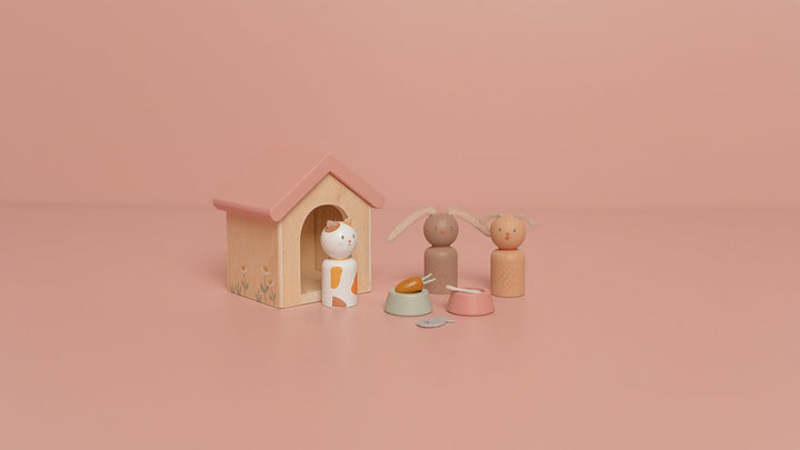 Little Dutch 7120 FSC Holz Puppenhaus Zusatz Spielset 9-teilig - Haustiere