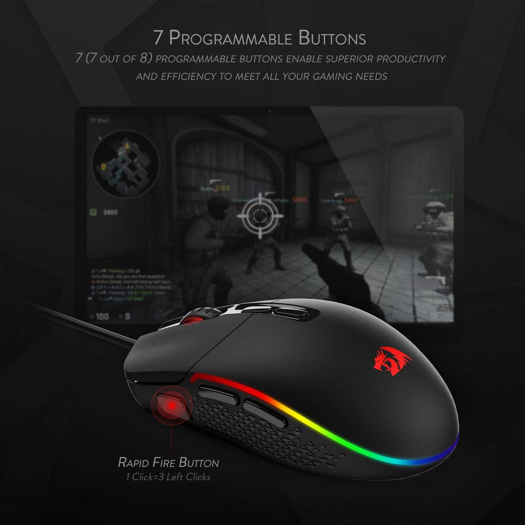 Redragon M719 Invader Optische Gaming-Maus, kabelgebunden, 7 programmierbare Tasten, RGB-Hintergrund