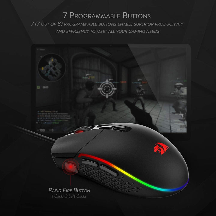 Redragon M719 Invader Optische Gaming-Maus, kabelgebunden, 7 programmierbare Tasten, RGB-Hintergrund