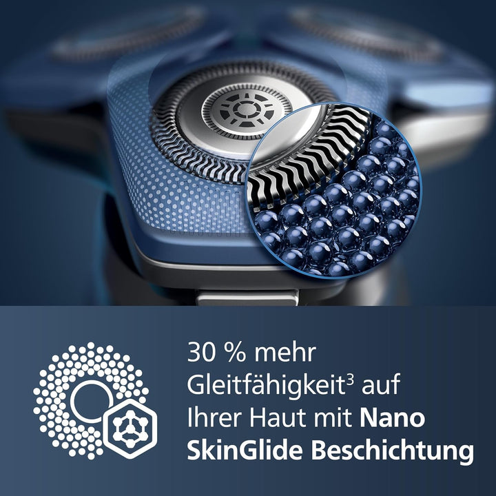 PHILIPS Shaver S7000 – Elektrischer Nass-& Trockenrasierer in Eisblau mit 1 x integrierten ausklappb