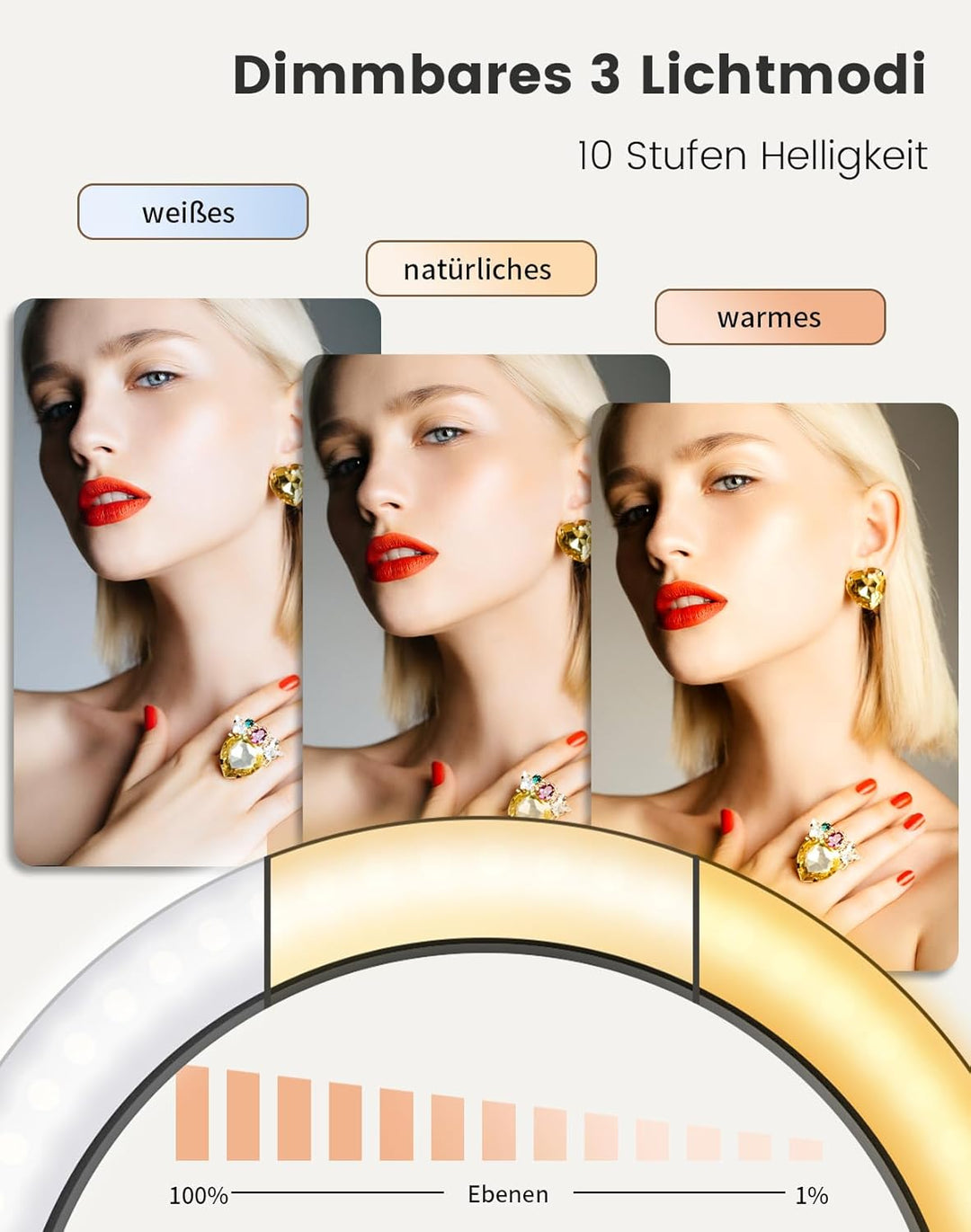 10,2" Dimmbares Ringlicht mit 192cm Hohem Aluminium-Stativ, Flimmerfreies LED-Make-up-Licht/Cold-Sho