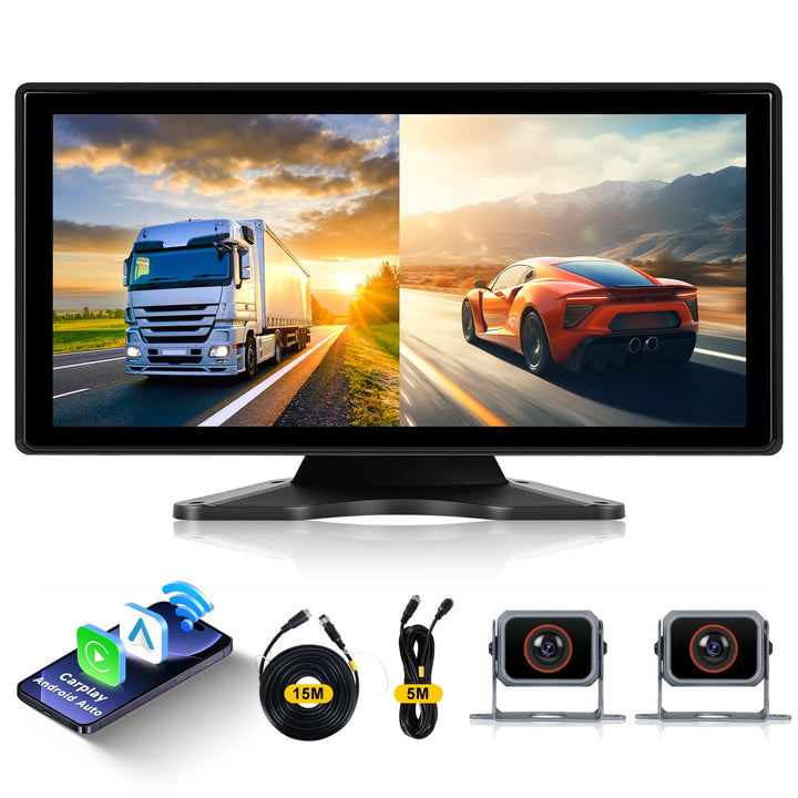 Hodozzy Rückfahrkamera Monitor 2 Kameras Wireless Carplay Android Auto,10,36 Zoll HD IPS Touch Scree