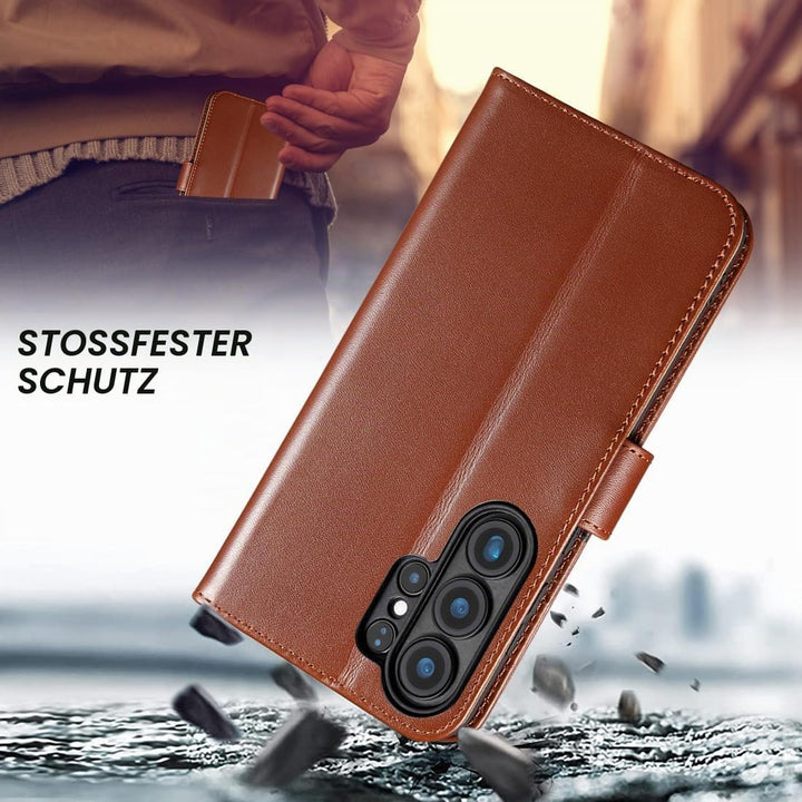 LENSUN Lederhülle für Samsung Galaxy S26 Ultra, Handyhülle [Echtes Leder] [RFID Schutz] Echtleder Hü