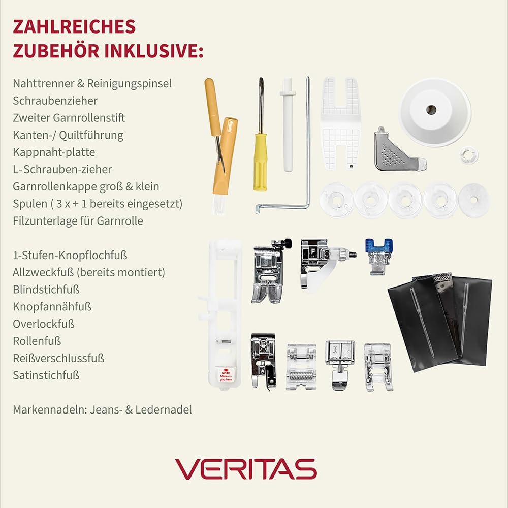 VERITAS Nähmaschine Claire I Computer-Nähmaschine Freiarm I 197 Stiche mit Speicherfunktion I Fusspe