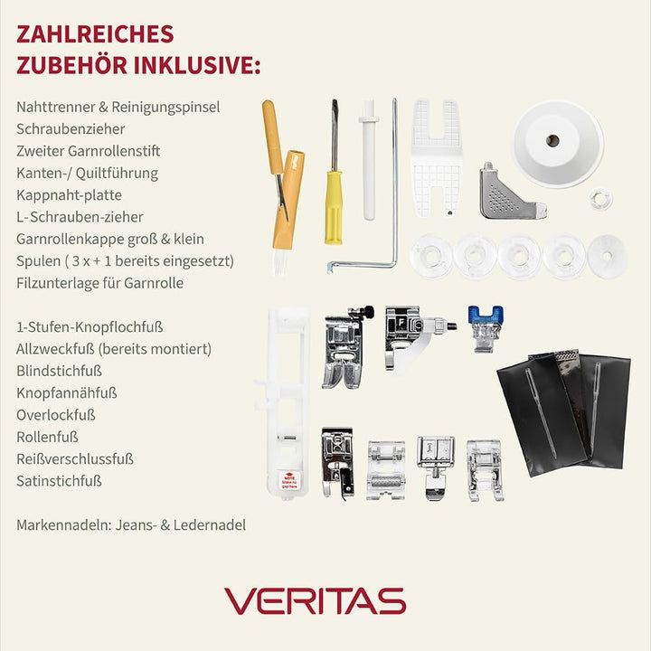 VERITAS Nähmaschine Claire I Computer-Nähmaschine Freiarm I 197 Stiche mit Speicherfunktion I Fusspe