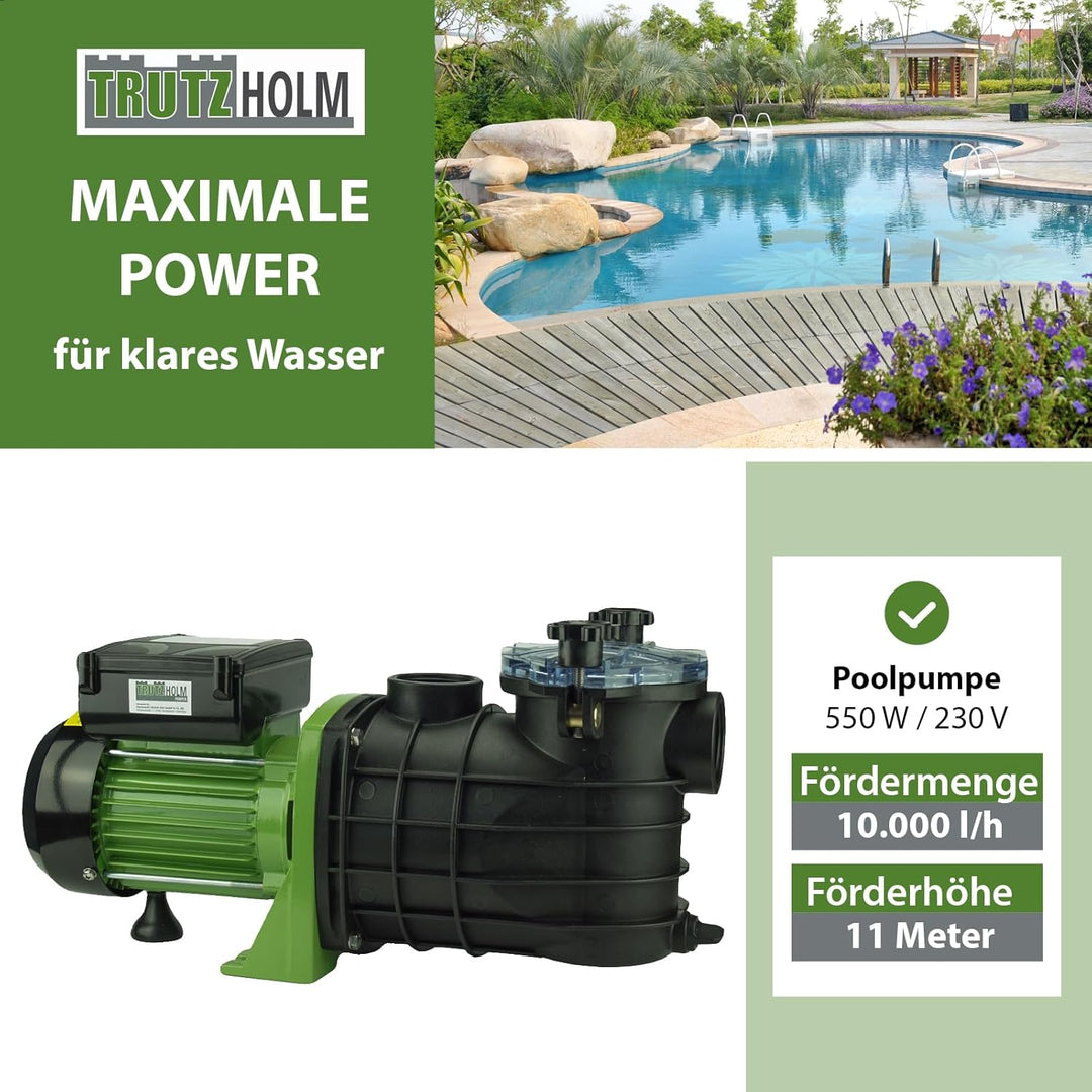 TRUTZHOLM Schwimmbadpumpe Poolpumpe Filterpumpe Umwälzpumpe Pumpe 550W 10.000 l/h oder 800W 15.000 l