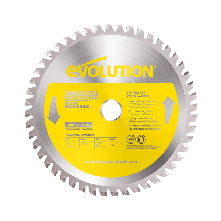 Evolution Power Tools Edelstahl Sägeblatt, 180BLADESSN, 48 Zähne, gelb, 7 Inch
