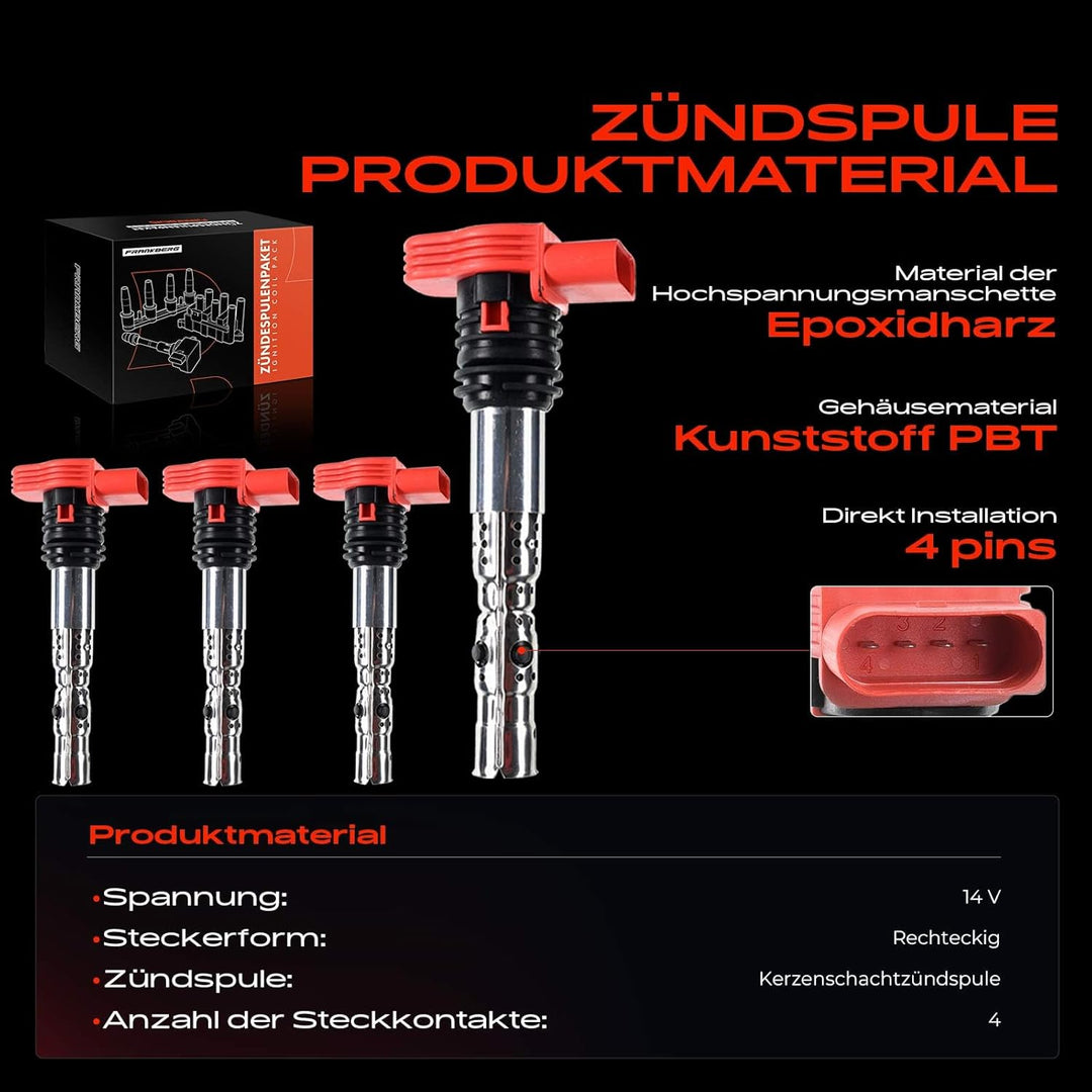 Frankberg 4x Zündspule Zündmodul Kompatibel mit A4 8E2 2.0L 3.0L 2000-2004 A4 8EC 3.0L 2004-2006 A4