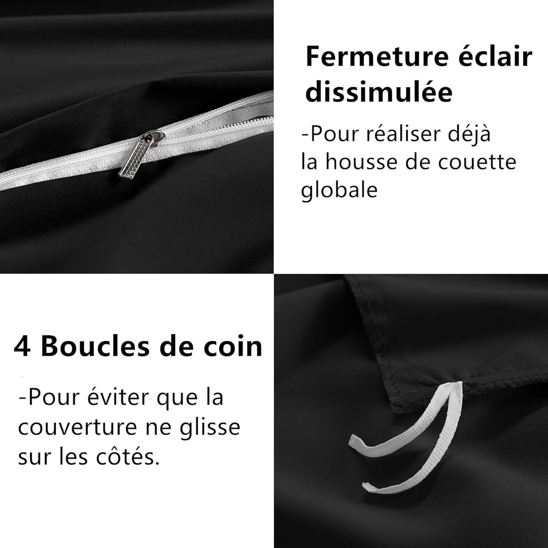 WAVVE Bettwäsche 220x240 3 teilig Schwarz - Bettbezug 220 x 240 Set mit Kissenbezüge 65x65 cm, Bettw