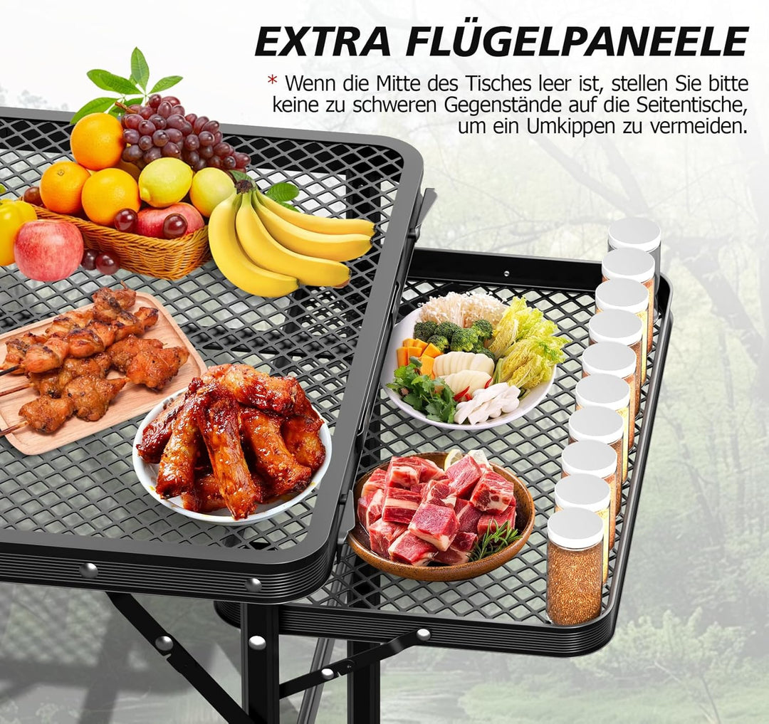 Grilltisch Klappbar 77cm Hoher, Grilltisch Outdoor Klappbar mit 2 Ausklappbare Seitenteile, Höhenver