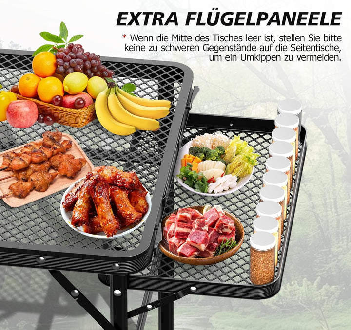Grilltisch Klappbar 77cm Hoher, Grilltisch Outdoor Klappbar mit 2 Ausklappbare Seitenteile, Höhenver