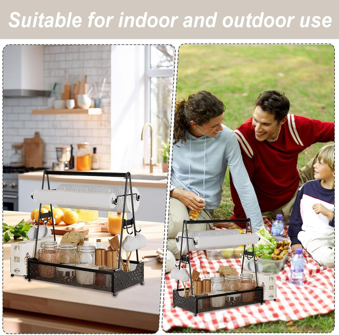 Grill Caddy für Camping,Picknick & Outdoor Edelstahl Campingzubehör Organizer,Schwarz Metall Tassens