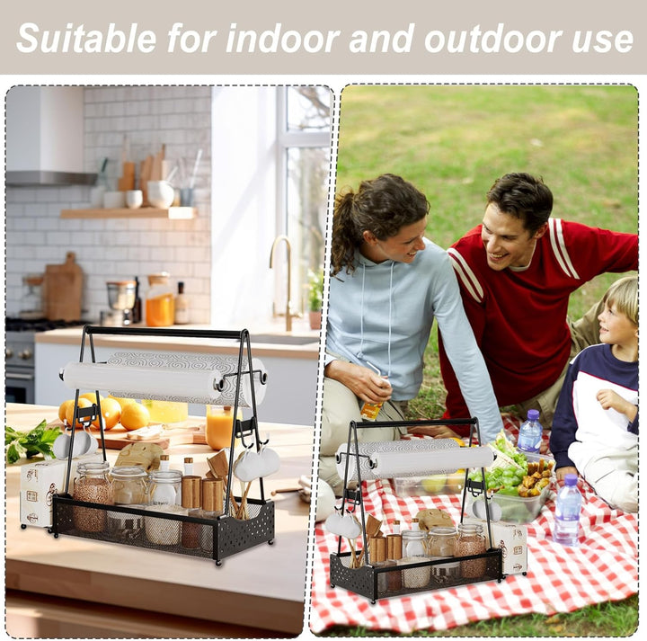 Grill Caddy für Camping,Picknick & Outdoor Edelstahl Campingzubehör Organizer,Schwarz Metall Tassens