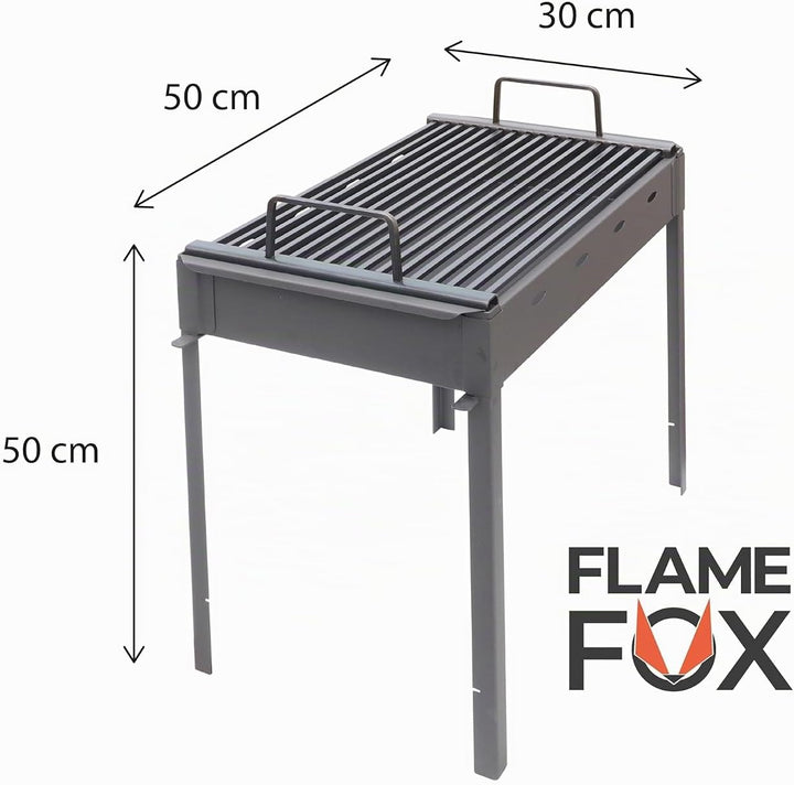 Hochwertiger Camping Grill 50x30cm I Praktischer Holzkohlegrill für Camping &amp; Festivals I Platzspare