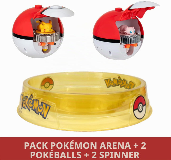 Bandai - Pokémon – Arena Pack + 2 Spinners enthalten – Pokémon-Arena + 2 Pokéball-Werfer + 2 Pikachu