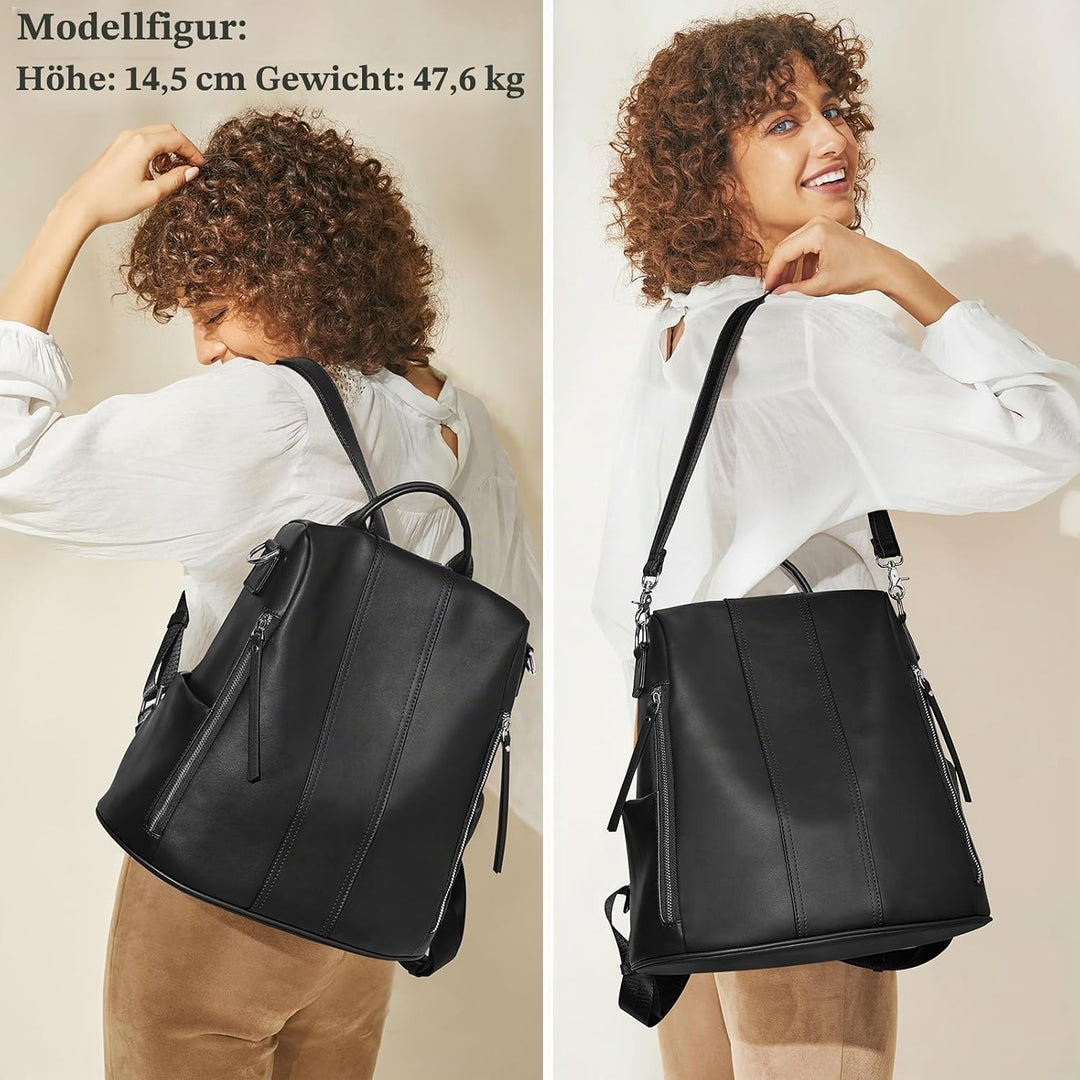 S-ZONE Damen Rucksack Wasserdicht Weiches Echtleder Anti Diebstahl Mode Schultasche Handtasche Casua