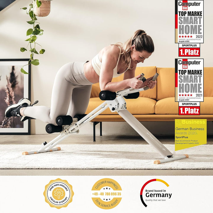 SportPlus Bauchtrainer für zuhause klappbar - Bauchmuskeltrainer, Bauchroller mit 3 oder 4 Trainings