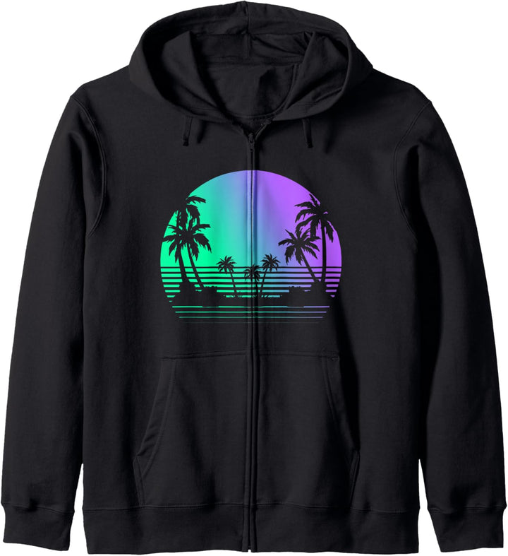 Palmen Tropischer Sommer Strand Retro Kunst 1980 Vaporwave Kapuzenjacke