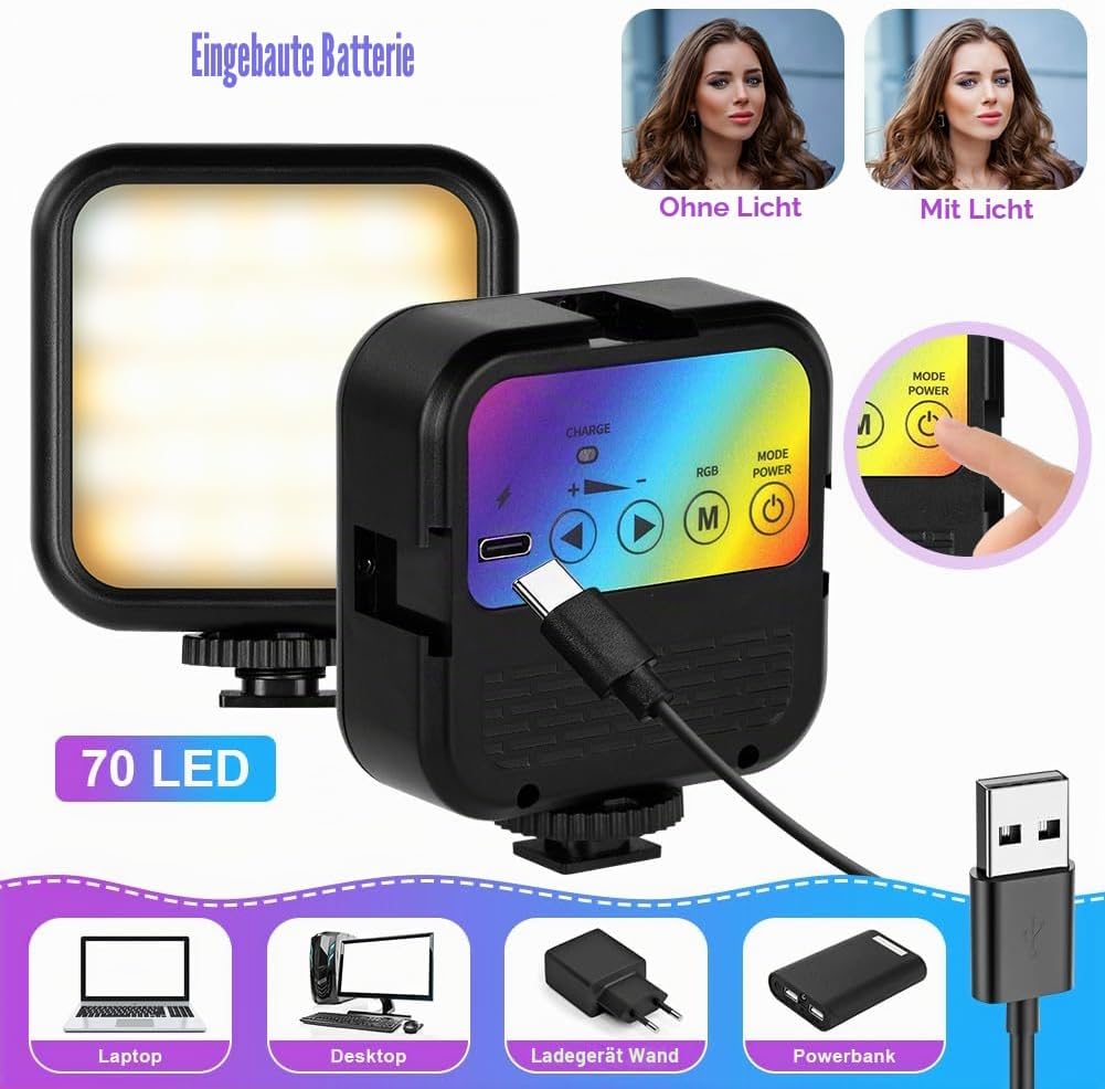 AXFEE LED Videoleuchte, Video Licht Dimmbare 3000K-7000K, Kamera Licht mit Telefonclip und Cold Shoe