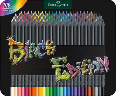 Faber-Castell 116490 - Buntstifte Black Edition, 100er Metalletui, bruchsicher, für Kinder und Erwac