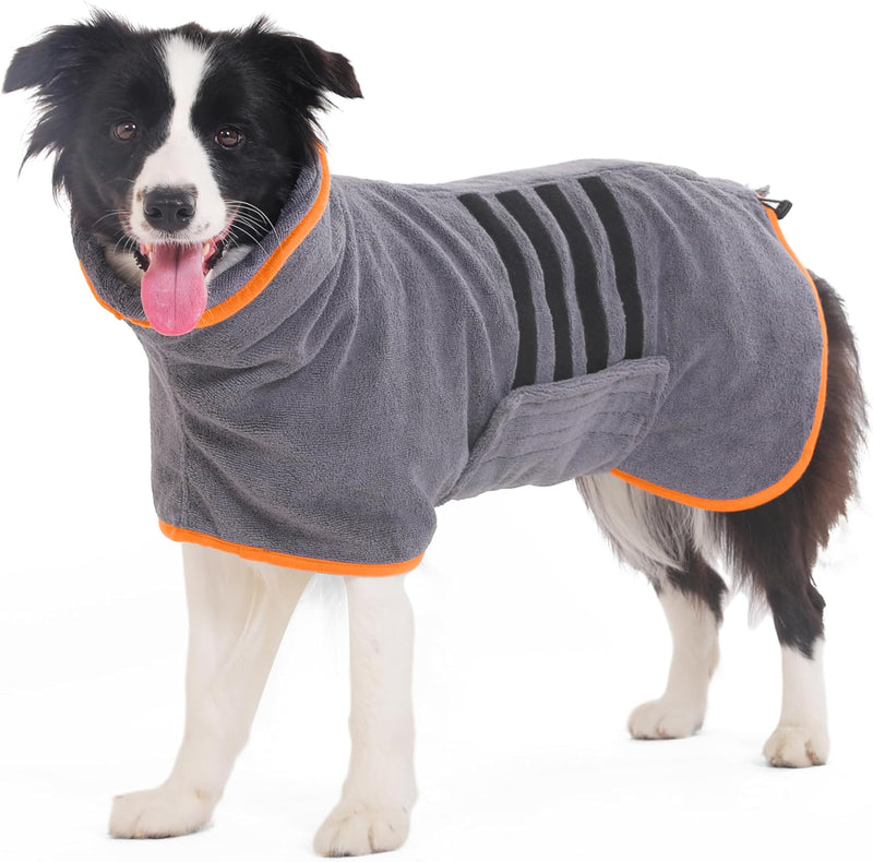 HezzLuv Bademantel für Hunde, Hundebademantel aus Mikrofaser für Mittlere Und Grosse Hunde Grau Bade