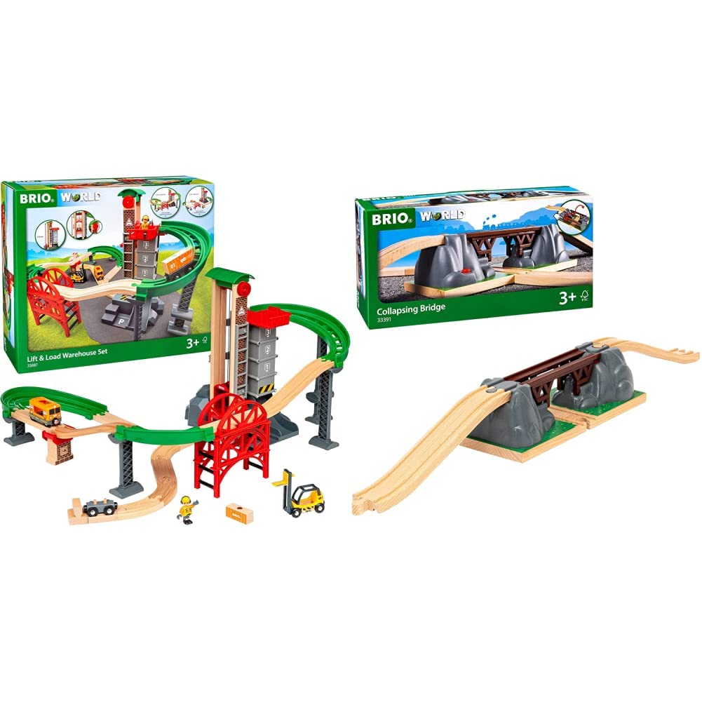 BRIO World 33887 Grosses Lagerhaus-Set mit Aufzug - Zubehör für die BRIO Holzeisenbahn - Konstruktio