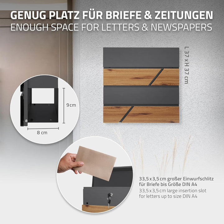 ECD Germany Standbriefkasten mit Zeitungsfach, Design Briefkasten mit Pfosten, Briefkastenanlage, Br