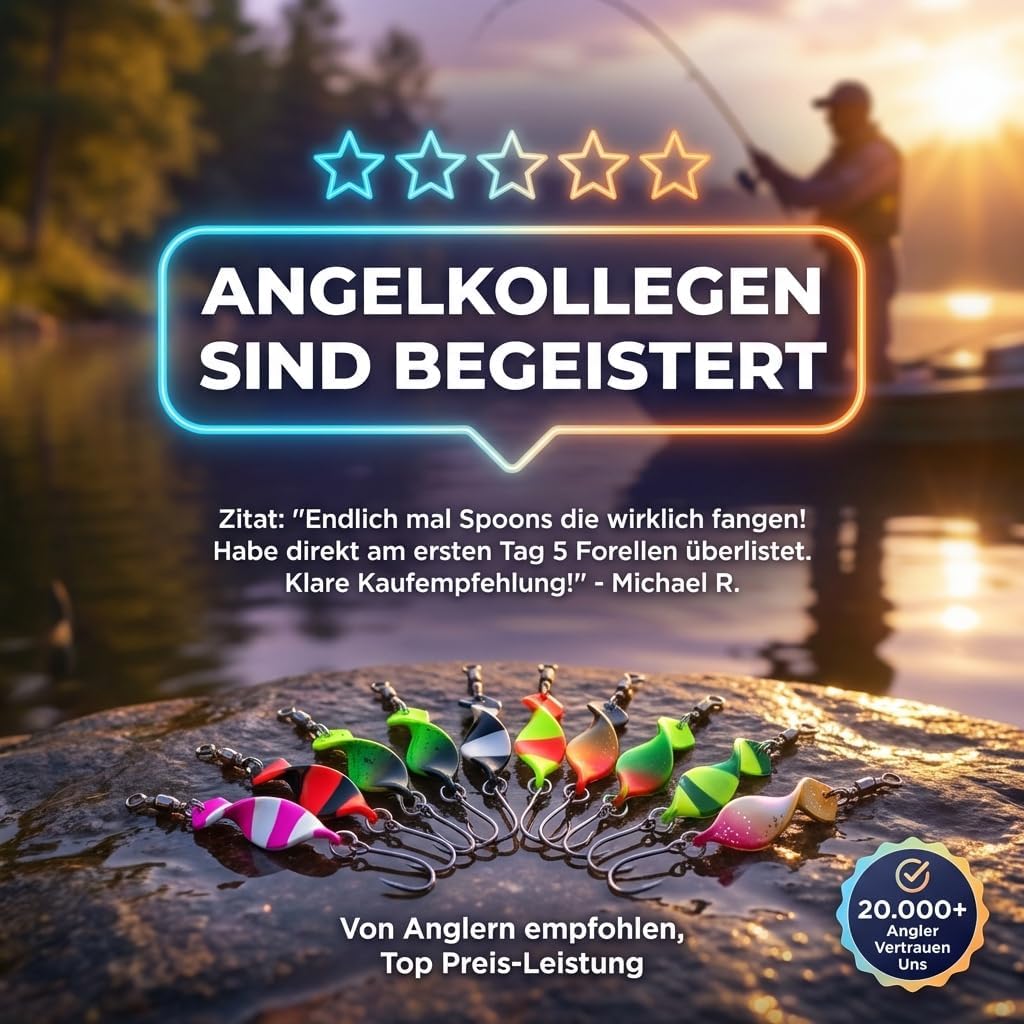 Njord Kalastus Messeneuheit 2024 Spoons Forelle Mega Twist 10 Stück in Spoonbox | Forellen Angeln Sp