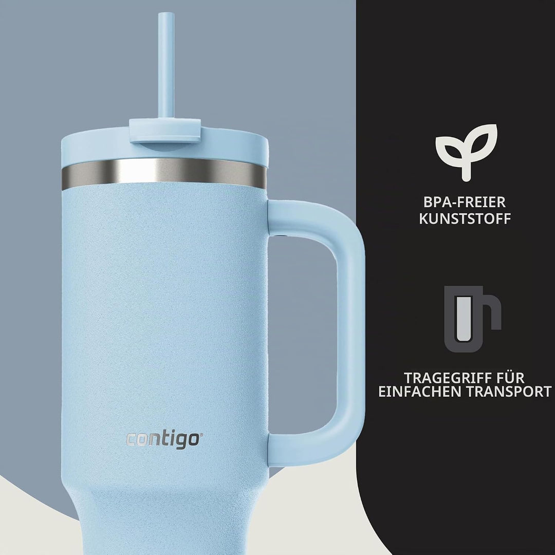 Contigo Thermosflasche 1200 ml mit Henkel und Strohhalm | Isolierte Thermo-Trinkflasche aus Edelstah