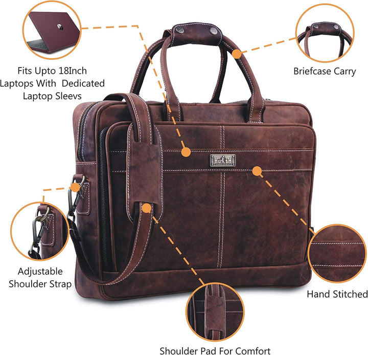 18 Zoll leather Laptop-Tasche für Männer: messenger Bag aus hochwertigem, weichem Leder Briefcase fü
