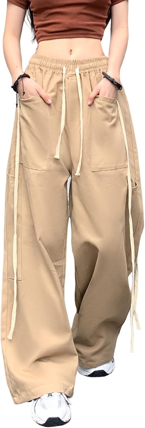 Hewlshawn Cargohose Damen Y2k Baggy Hose 90s Parachute Pants High Waist Straight Hosen Freizeithose