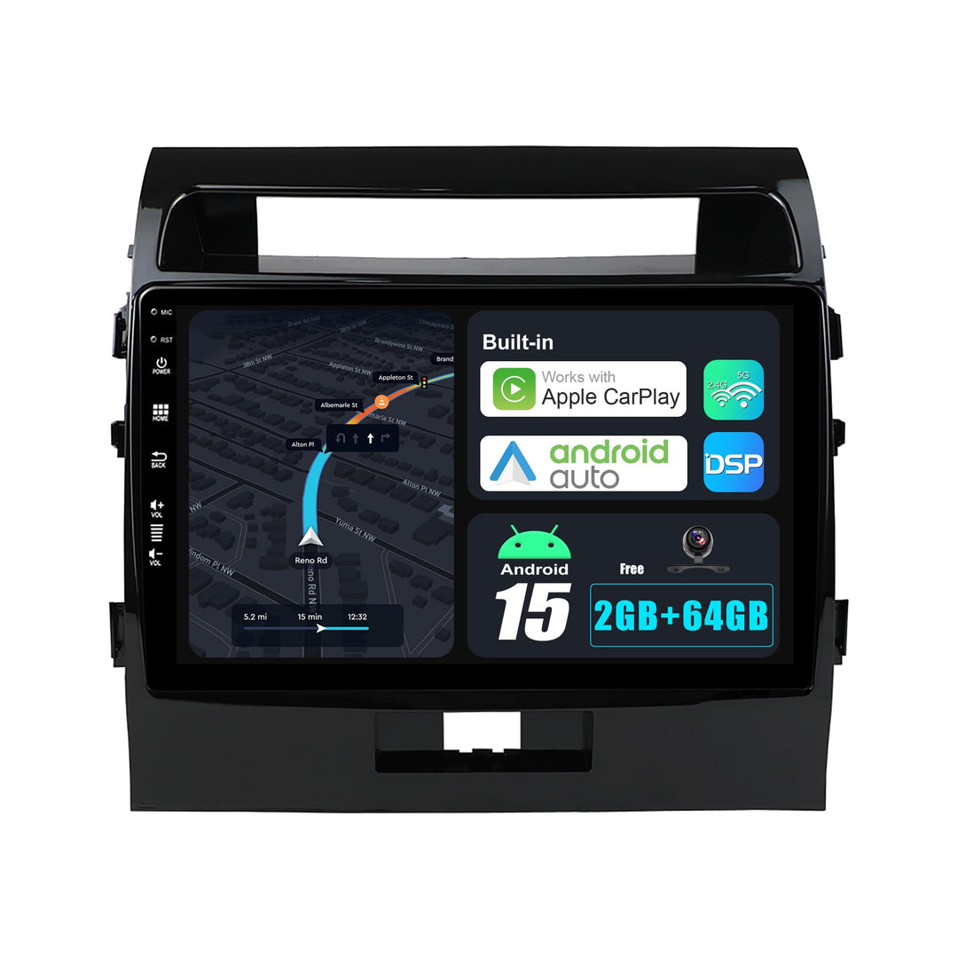 Android 15 IPS Autoradio für Toyota Land Cruiser 200 (2007-2015) - Eingebautes CarPlay Android Auto
