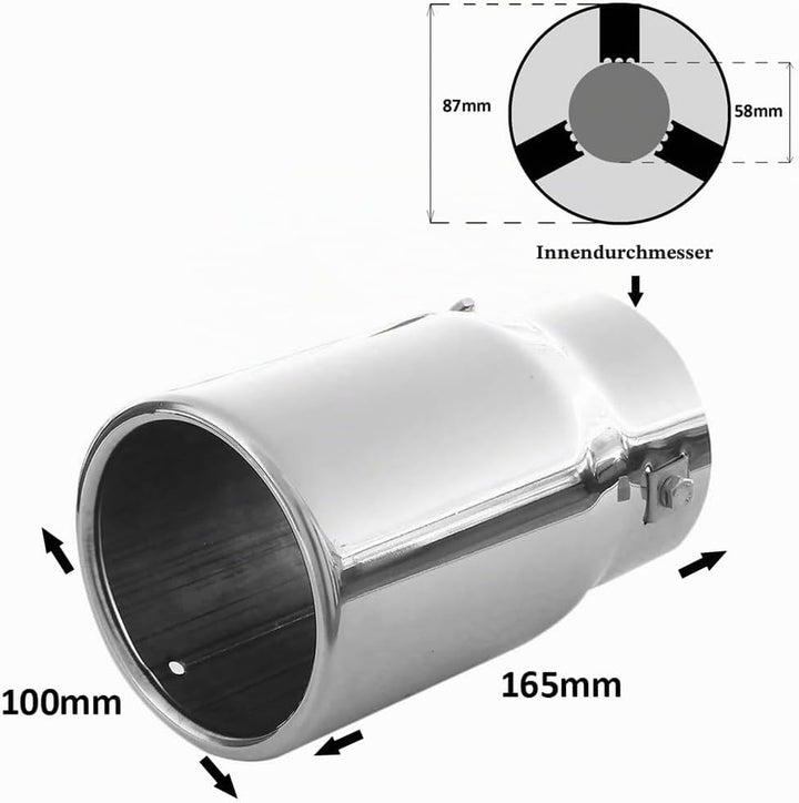 Auspuffblende Endrohr Auspuff Universell Schalldampf Edelstahl Rund bis 83mm Chrom AutoHobby