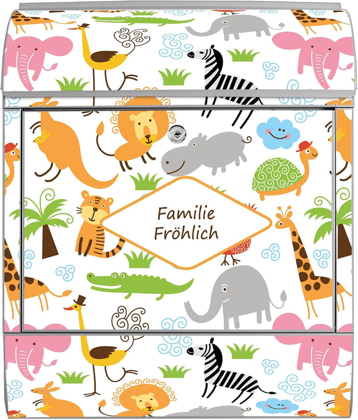 banjado Design Briefkasten personalisiert 38,5x46,5x13cm &amp; 2 Schlüssel - Briefkasten Stahl Silber Ze