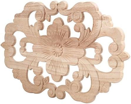 Holz Applique Schnitzerei Blume, Selbstklebend, Gummiholz, 30x19 cm, Dekorativ für Haustür, Schrank,
