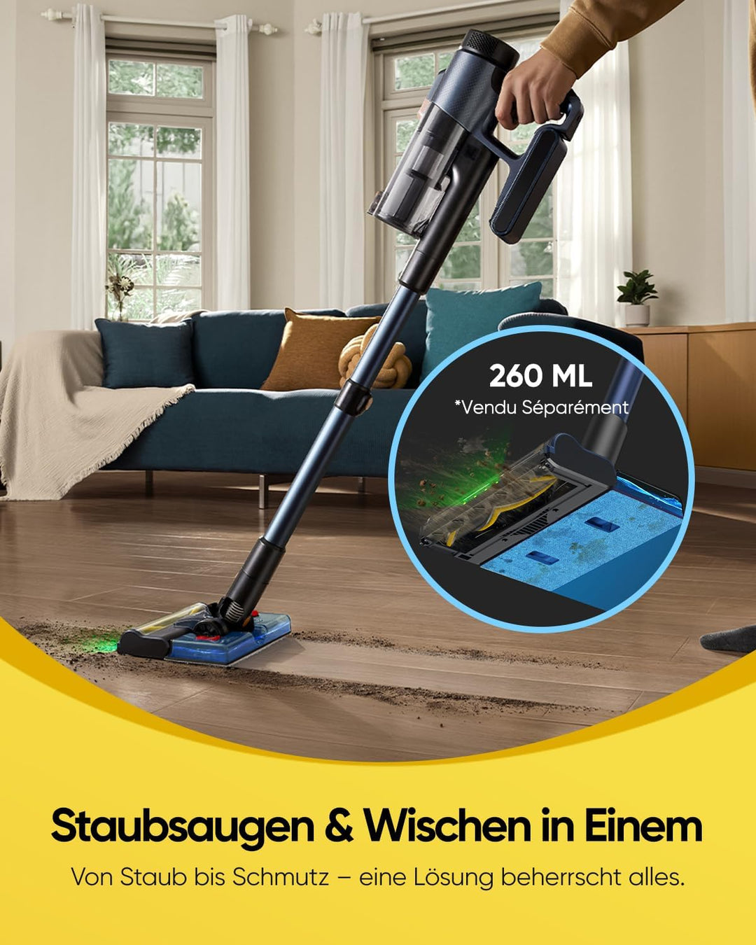 Vexilar V12 Staubsauger Kabellos, 50Min/50kPa/450W, Leicht Akku Staubsauger mit Anti-Verhedderungs-B