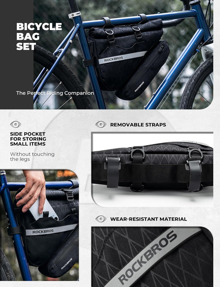 ROCKBROS Fahrradtasche Set 2-in-1 Abnehmbare Dreiecktasche Lenkertasche Rahmentasche Triangeltasche