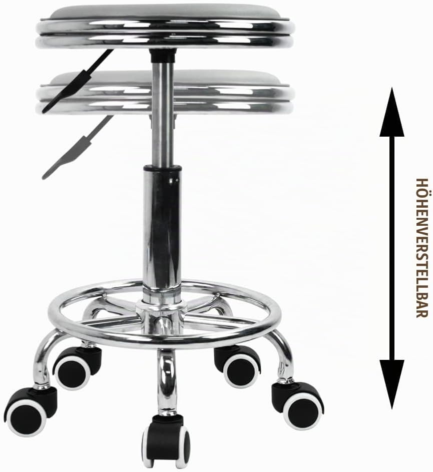 KKTONER Rollhocker Drehhocker höhenverstellbar mit Fussstütze aus PU Leder Grau, Grau