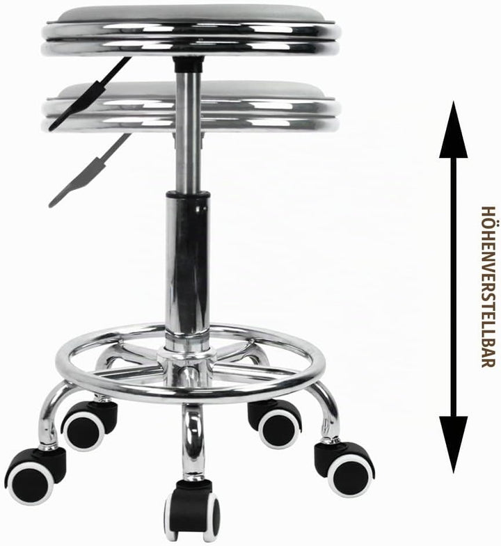 KKTONER Rollhocker Drehhocker höhenverstellbar mit Fussstütze aus PU Leder Grau, Grau