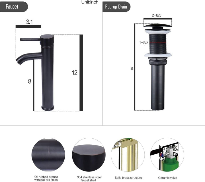 ARTETHYS Waschbecken Glas Aufsatzwaschbecken mit Wasserhahn Ablaufgarnitur, Round Waschschale Wascht