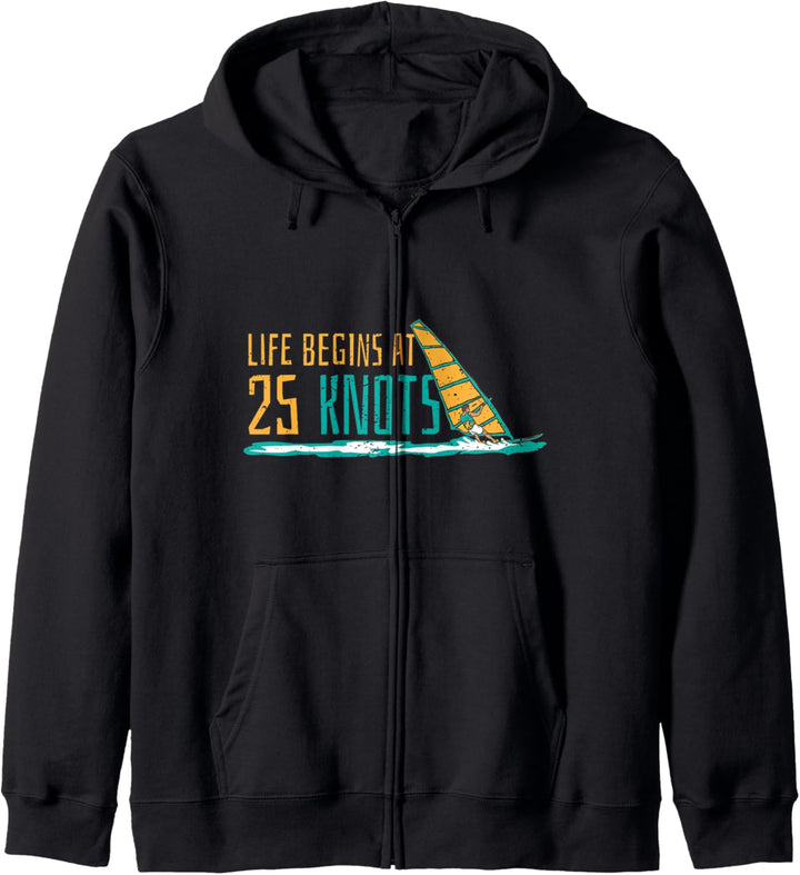 Windsurfen Life begins at 25 Knoten Surfer Spruch Geschenk Kapuzenjacke
