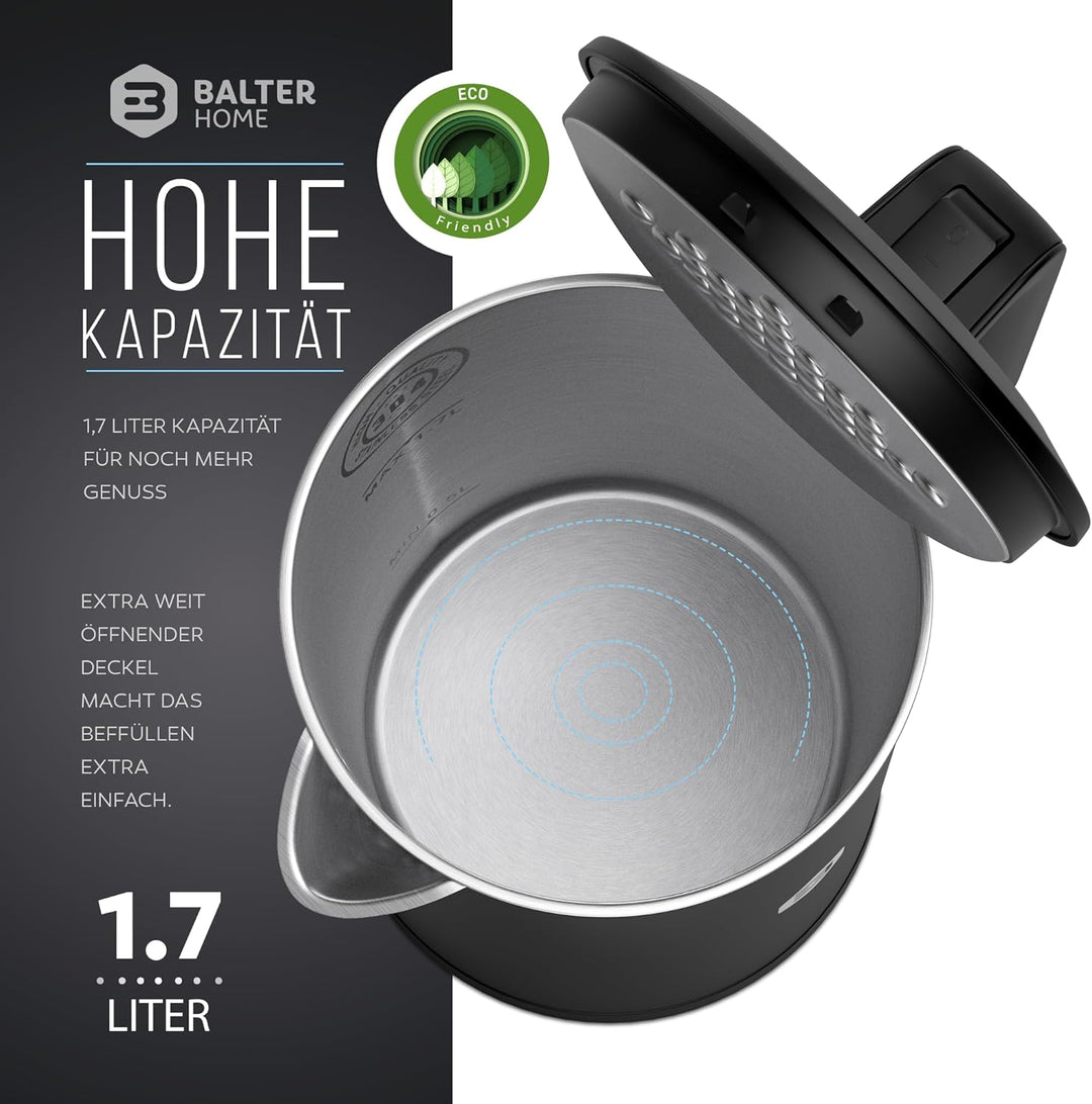 Balter Wasserkocher Edelstahl WK-4, 1,7 Liter, elektrischer Wasserkocher, Doppelwand Design, BPA fre
