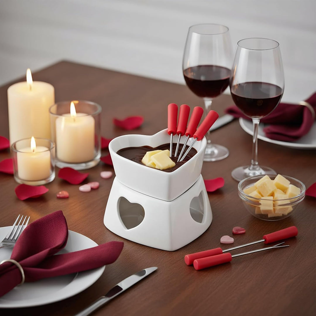 Schokofondue Tasse, Keramik Fondueset, Becher Zum Schmelzen Von Schokolade Mit 4 Gabel, Schoko Fondu