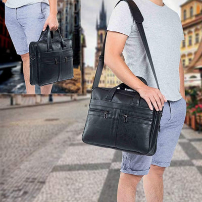 Leder Umhängetasche Herren, 15,6 Zoll Laptop Aktentasche Business Satchel Computer Handtasche Schult