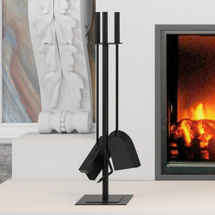 Kingson Kaminzubehör mit Bürste, Schürhaken und Schaufel, Kaminbegleiter-Set, 15 x 15 x 60 cm, 4-tei