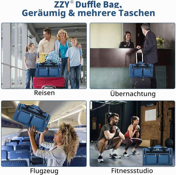 ZZY Sporttasche 40L für Herren mit 2 Seitentaschen &amp; Wasserabweisend - Leichte Reisetasche für Sport