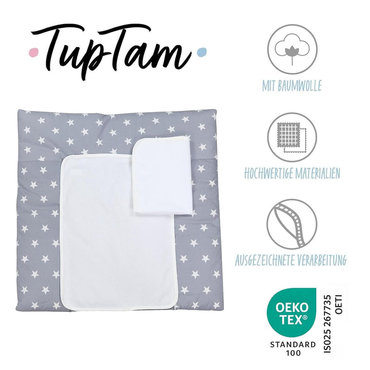 TupTam Wickelauflage inkl. 2 Frotteebezüge Modell MAR02579, Farbe: Sterne Grau 2, Grösse: 70 x 70 cm